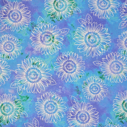 Cherry Pit Crafts microwaveable heating pad with a blue tie-dye background and white sunflower pattern. 100% cotton.