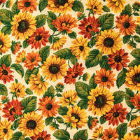 Cherry Pit Crafts microwaveable heating pad fabric with a sunflower pattern in yellow, orange, and green.