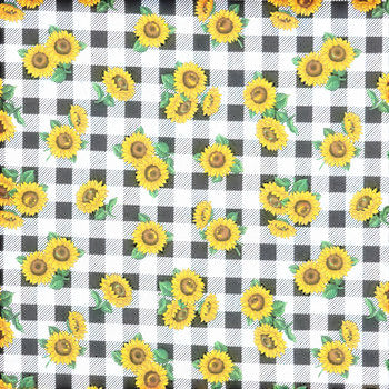 Cherry Pit Crafts microwaveable heating pad with sunflower pattern on black and white gingham fabric. Cotton shell.