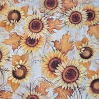 Cherry Pit Crafts microwaveable heating pad fabric with sunflower and autumn leaf pattern. 100% cotton.