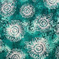 Cherry Pit Crafts microwaveable heating pad with white sunflower pattern on teal textured background. 100% cotton.