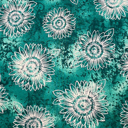 Cherry Pit Crafts microwaveable heating pad with white sunflower pattern on teal textured background. 100% cotton.