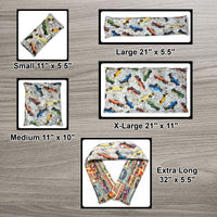 Cherry Pit Crafts microwaveable heating pads in various sizes featuring a vintage car and map print. 100% cotton.