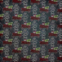 Cherry Pit Crafts vintage red truck with green tree pattern on a chalkboard background. "All Roads Lead Home" text.
