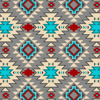 Cherry Pit Crafts Western bandana pattern heating pad with red, turquoise, tan, and grey geometric designs.