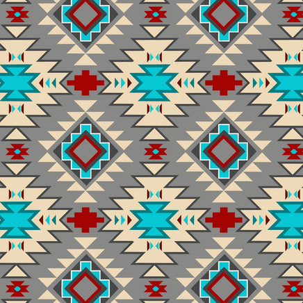 Cherry Pit Crafts Western bandana pattern heating pad with red, turquoise, tan, and grey geometric designs.
