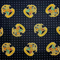 Pattern of Hogwarts crest logos on a dark fabric background