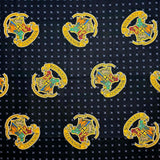 Pattern of Hogwarts crest logos on a dark fabric background