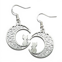Cat in the Moon Earrings Stud - Clip On - Ear Wire