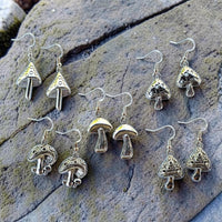 Silver Mushroom Earrings Stud - Clip On - Ear Wire