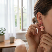 Pink Smiling Mushroom Earrings