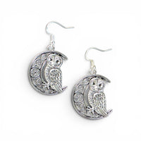Owl in Filigree Moon Earrings