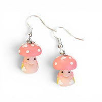 Pink Smiling Mushroom Earrings
