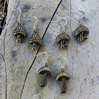 Bronze Mushroom Earrings Stud - Clip On - Ear Wire