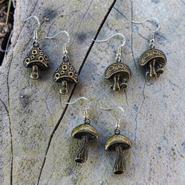 Bronze Mushroom Earrings Stud - Clip On - Ear Wire