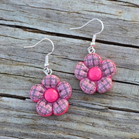 Plaid Flower Earrings