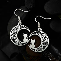 Cat in the Moon Earrings Stud - Clip On - Ear Wire