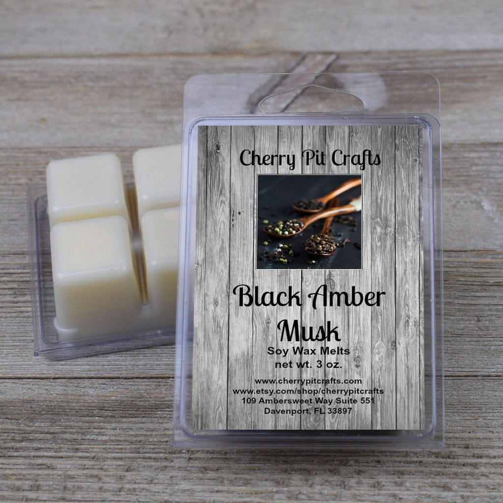 Black Amber Musk Soy Wax Melts - Get A Whiff @ Cherry Pit Crafts
