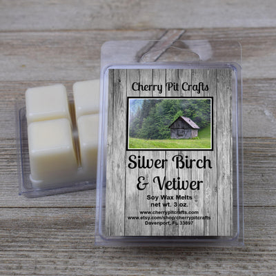 Silver Birch & Vetiver Soy Wax Melts - Cherry Pit Crafts