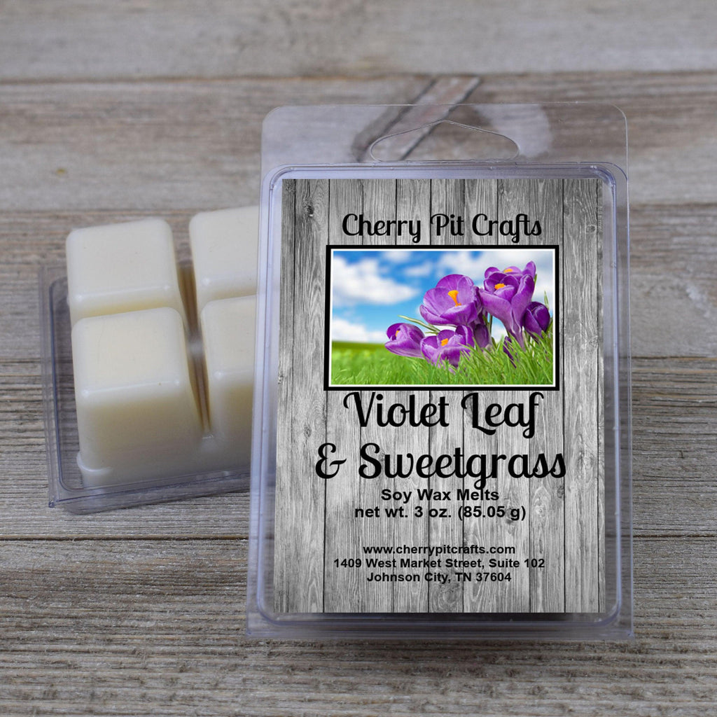 Violet Leaf & Sweetgrass Soy Wax Melts - Get A Whiff @ Cherry Pit Crafts